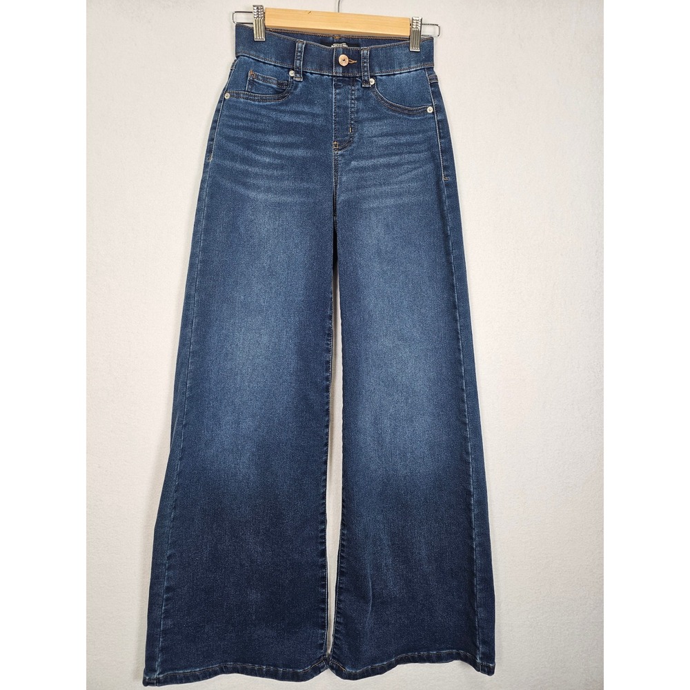 Retro Rewash High Waisted Wide Leg Jeans Women XS Blue Dark Wash Stretch